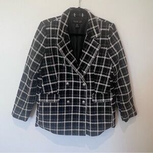 Rachel Zoe Women's Black and White Plaid Jacket Blazer Size Large Office Work